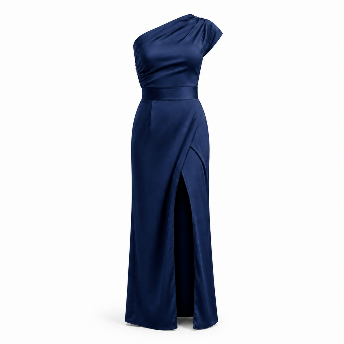 Aurelia asymmetrisches Kleid in Dunkelblau – Produktaufnahme auf Weiss