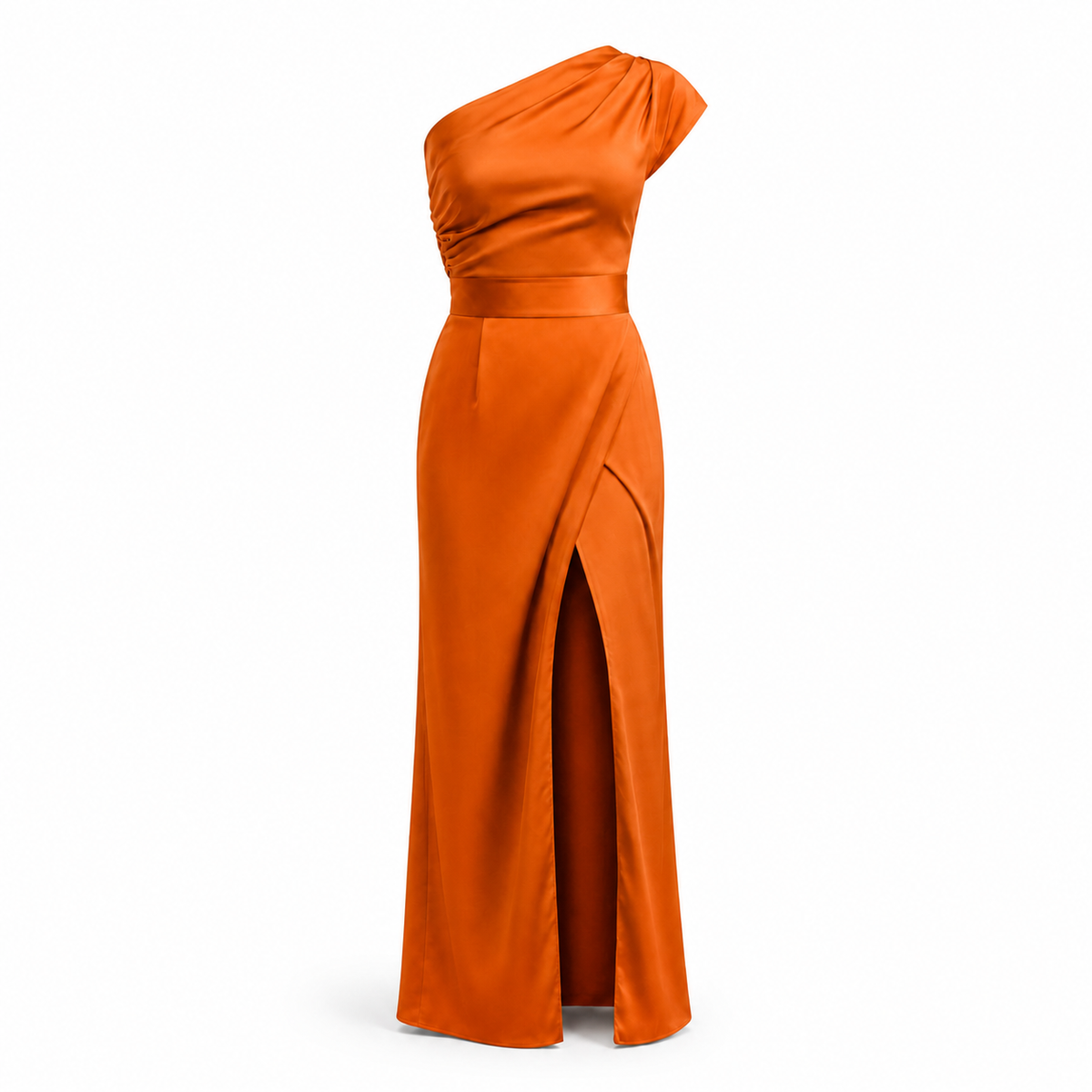 Aurelia asymmetrisches Kleid in Orange – Produktaufnahme auf Weiss