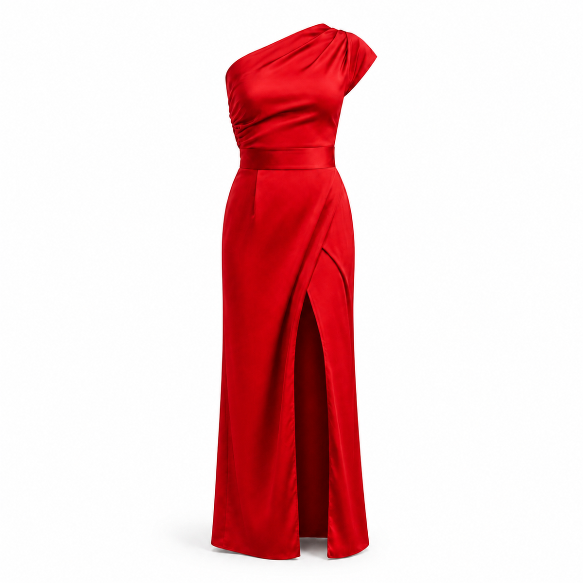 Aurelia asymmetrisches Kleid in Rot – Produktaufnahme auf Weiss