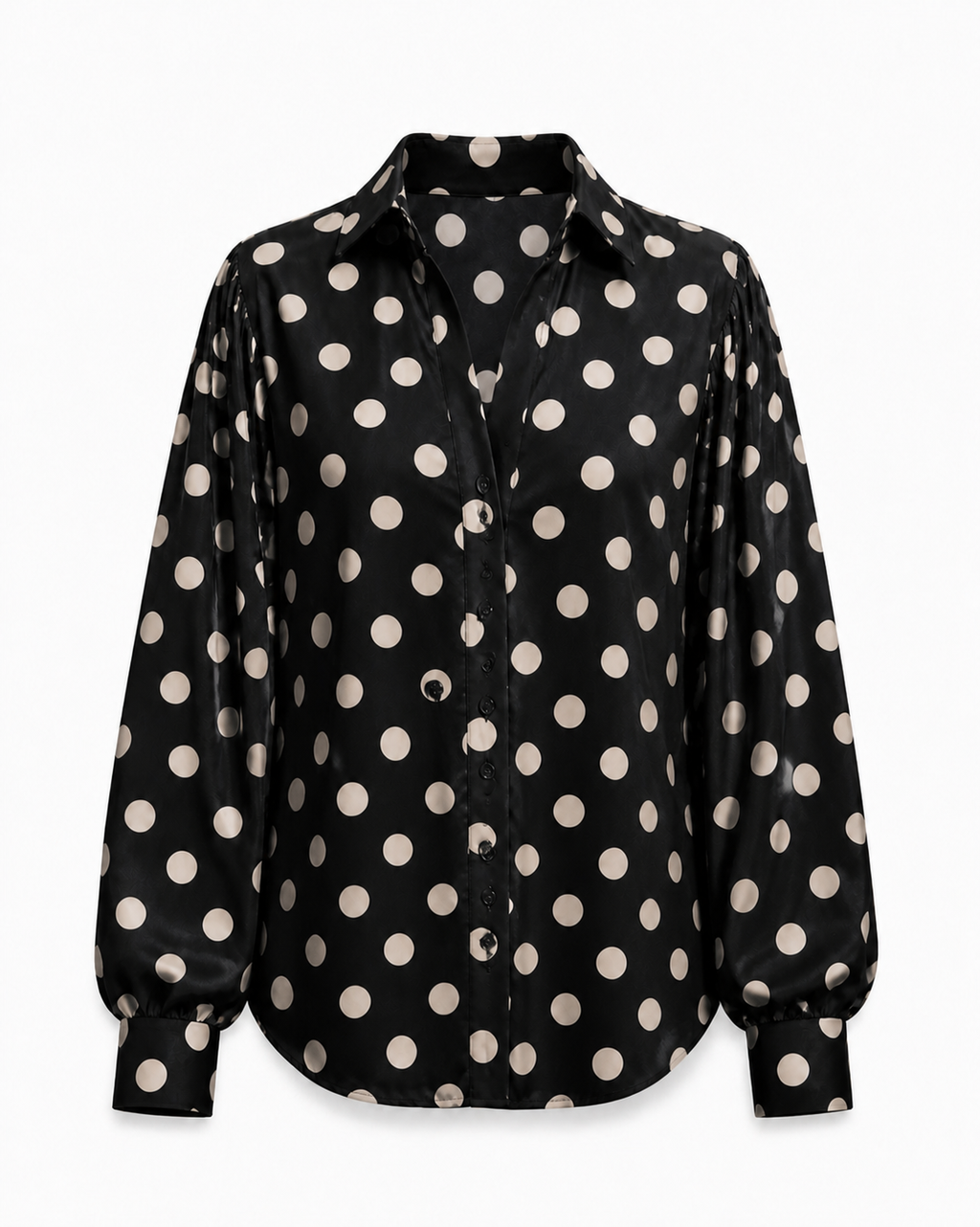Camille Polka-Dot-Bluse in Schwarz – Produktaufnahme auf Weiss