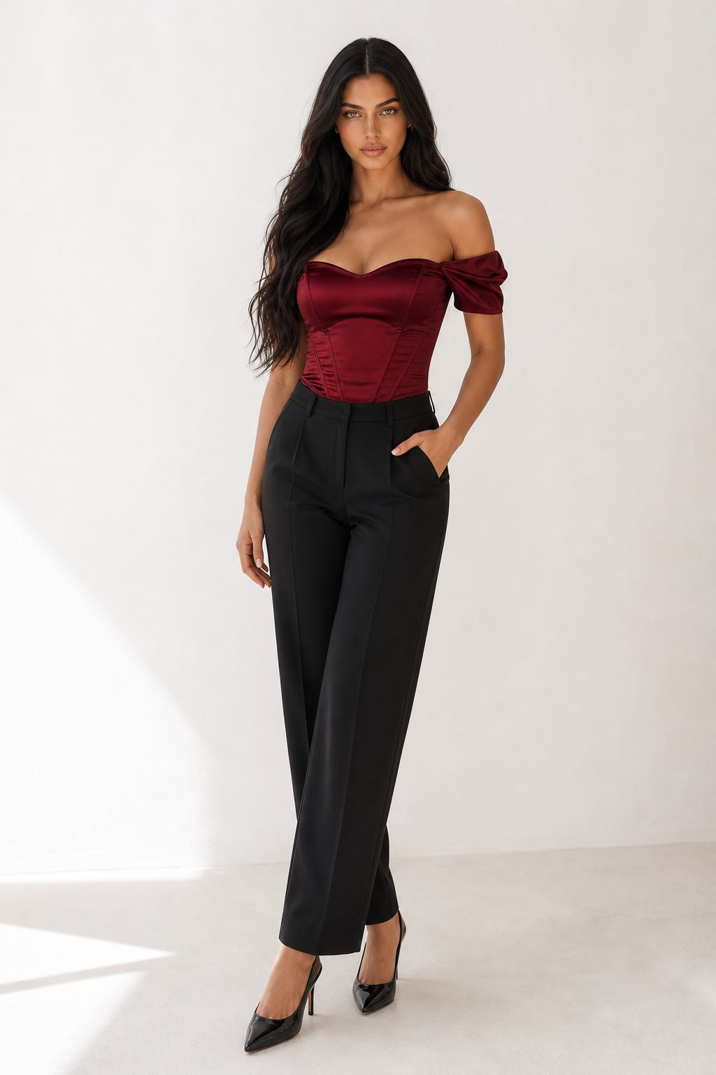 Celeste Satintop in Bordeaux mit SORÉA Model A2