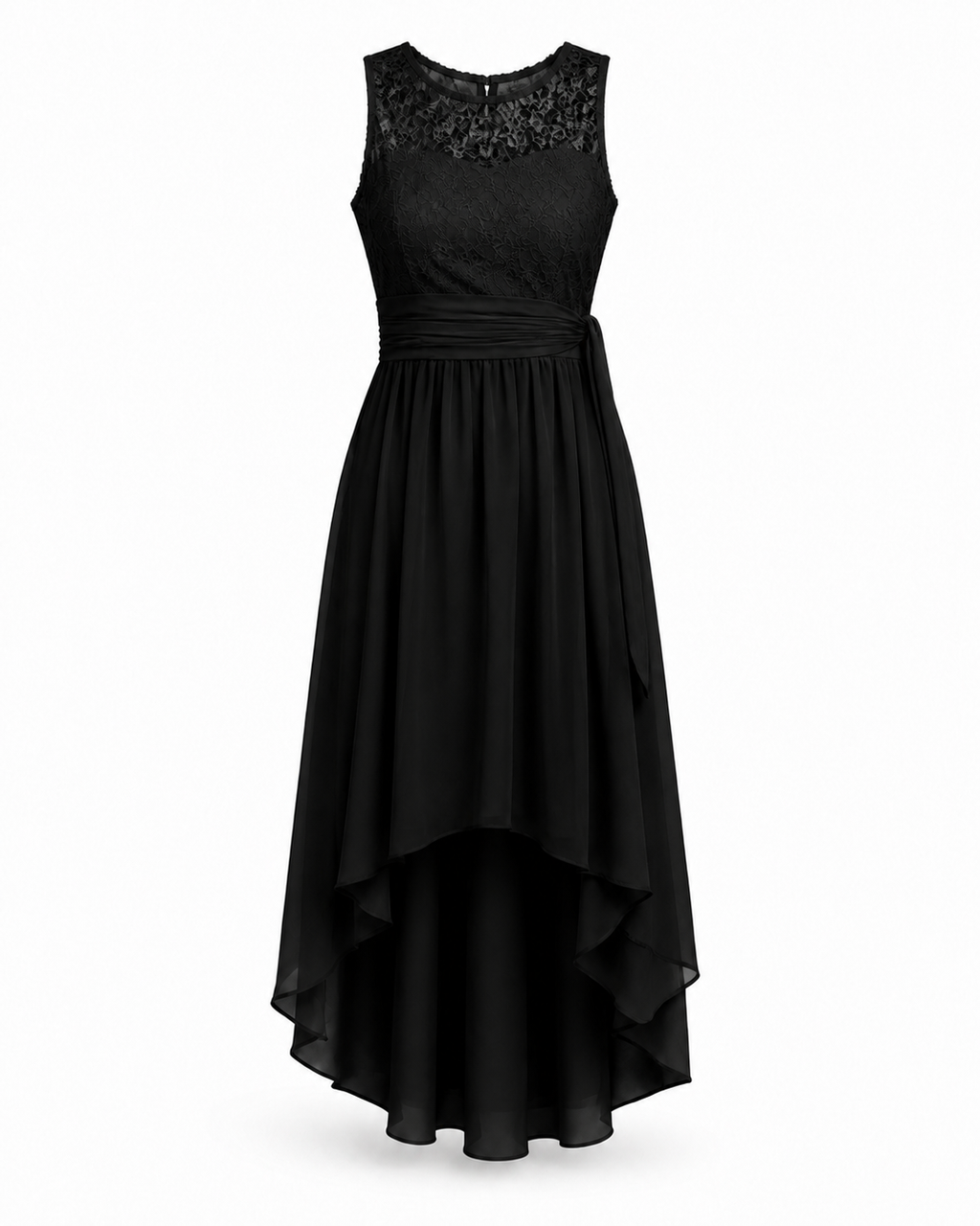 Elara Chiffonkleid in Schwarz – Produktaufnahme auf Weiss