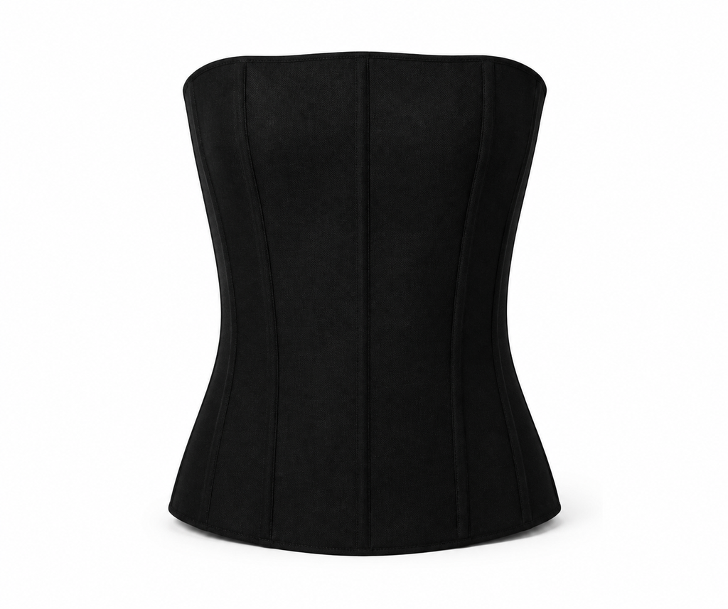 Elva Corsagentop in Schwarz – Produktaufnahme auf Weiss