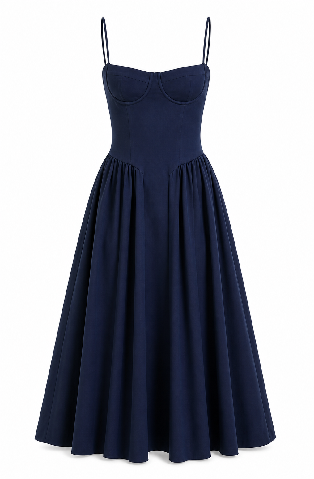 Livia Kleid in Marineblau – Produktaufnahme auf Weiss